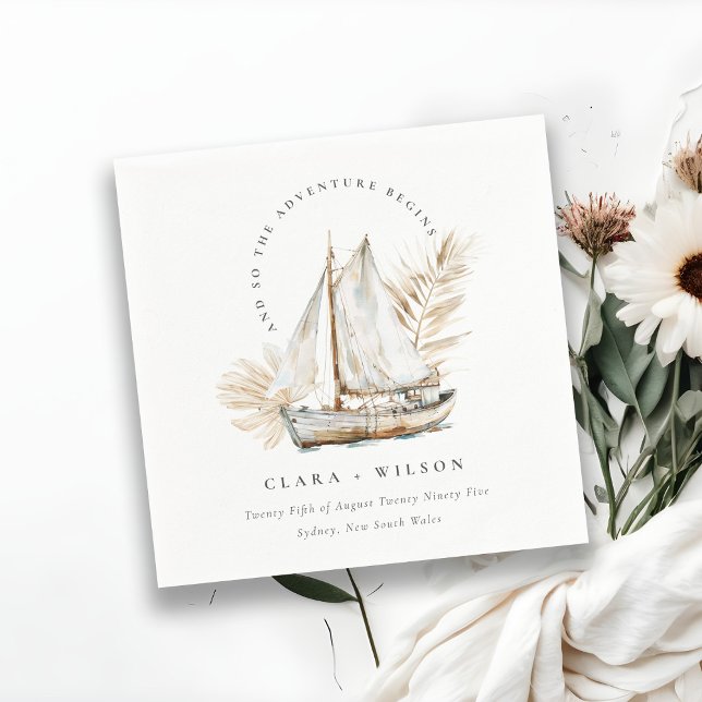 Boho Watercolor Handflatan Sailboat Sjölandskap Br Pappersservett (Skapare uppladdad)