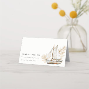 Boho Watercolor Handflatan Sailboat Sjölandskap Br Placeringskort