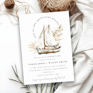 Boho Watercolor Handflatan Sailboat Sjölandskap Fö Inbjudningar