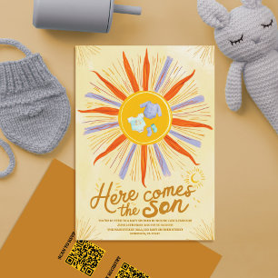 Boho Watercolor här kommer från Son Baby Shower Inbjudningar