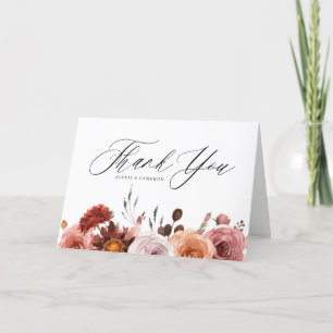 Boho Watercolor Höst Blomma Bröllop Tack Kort