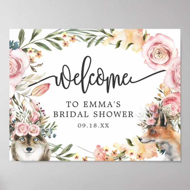 Boho Watercolor Höst Floral Dusch Välkommen Poster (Framsidan)