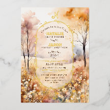 Boho Watercolor Höst Natur Monogram Bröllop