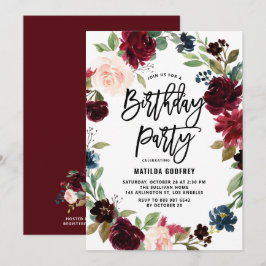 Boho Watercolor Höstblomma Krans Födelsedag Inbjudningar