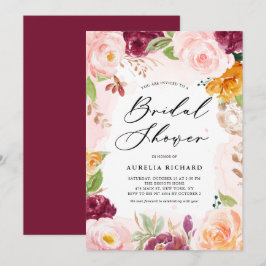 Boho Watercolor Höstblomma Ram Bröllopsdusch Inbjudningar