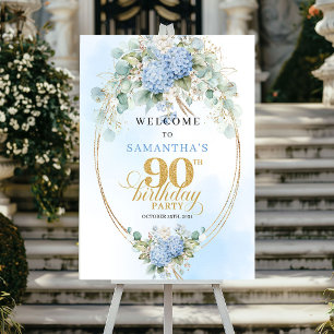 Boho Watercolor Hydrangeas 90-års välkomsthälsning Poster