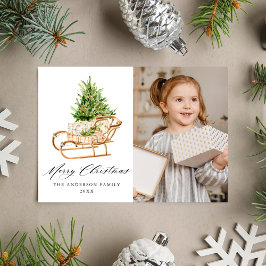 Boho Watercolor jul Sleigh Photo Julkort