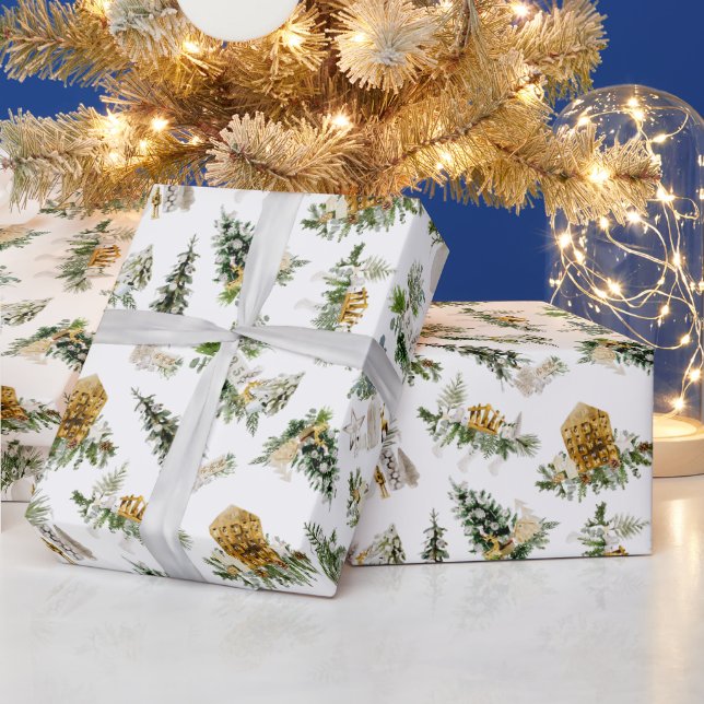 Boho Watercolor Julkomposition Hälsning Presentpapper (Helgdagar)