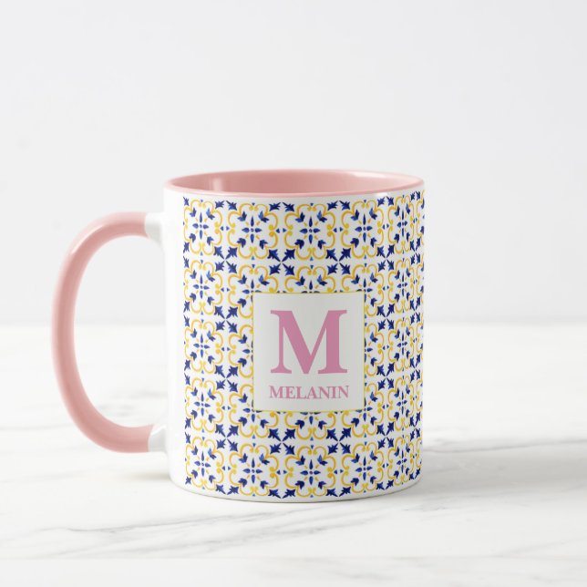 Boho Watercolor Kakel Mugg – Anpassat Namn & Monog (Vänster)