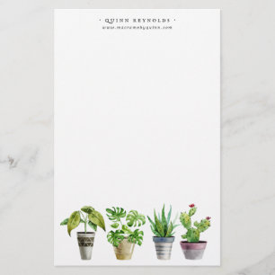 Boho Watercolor Krukväxt   Monogram Brevpapper