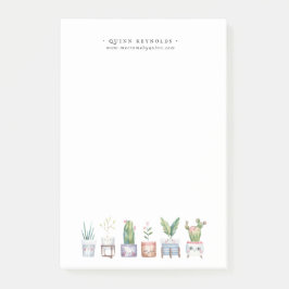 Boho Watercolor Krukväxt | Monogram Papper Post-it Block