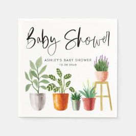 Boho Watercolor Krukväxter Baby Shower Pappersservett