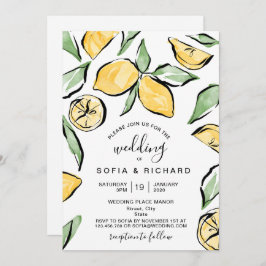 Boho Watercolor Lemon Citrus Greenery, sommartid Inbjudningar