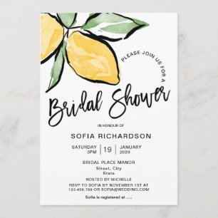 Boho Watercolor Lemon Citrus Greenery, sommartid Inbjudningar