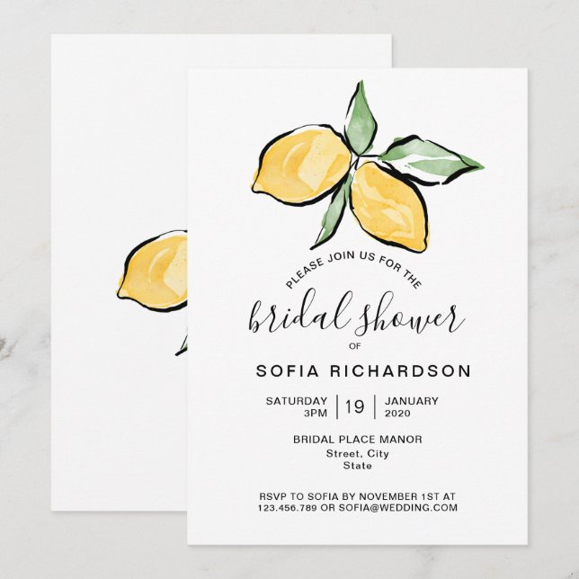 Boho Watercolor Lemon Citrus Greenery, sommartid Inbjudningar (Fram/baksida)