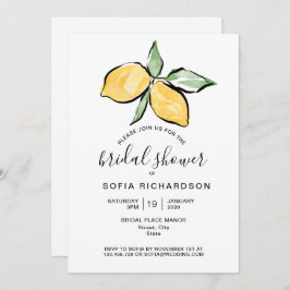 Boho Watercolor Lemon Citrus Greenery, sommartid Inbjudningar