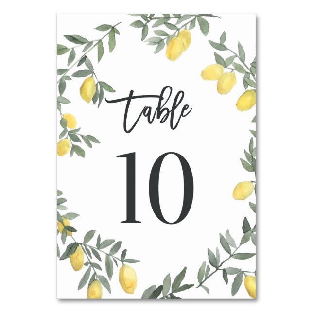 Boho Watercolor Lemon WAN Bord 10 Bordsnummer (Framsidan)