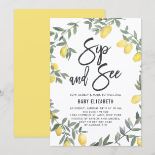Boho Watercolor Lemon WAN Sip och Se Inbjudningar