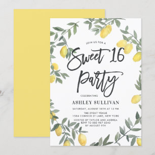 Boho Watercolor Lemon WAN Sweet 16 Party Inbjudningar