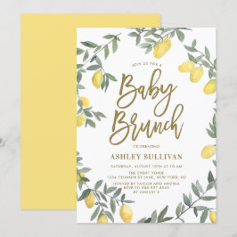Boho Watercolor Lemon Wandan Guld Baby Brunch Inbjudningar