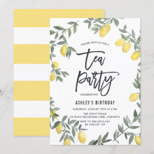 Boho Watercolor Lemon Wandean Tea Party Inbjudan