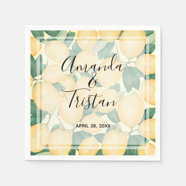 Boho Watercolor Lemons Greenery Pappersservett (Framsidan)