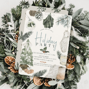 Boho Watercolor Light Blue-julafton, Julfest Inbjudningar