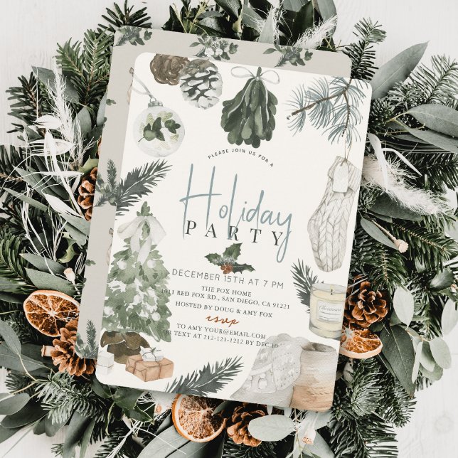 Boho Watercolor Light Blue-julafton, Julfest Inbjudningar (Skapare uppladdad)