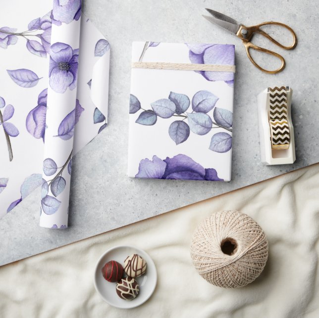 Boho Watercolor Lila Berry Blommigt Baby Shower Presentpapper (Hantverk)