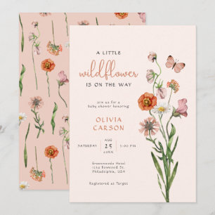 Boho Watercolor lite Wildblomme Baby Shower Inbjudningar