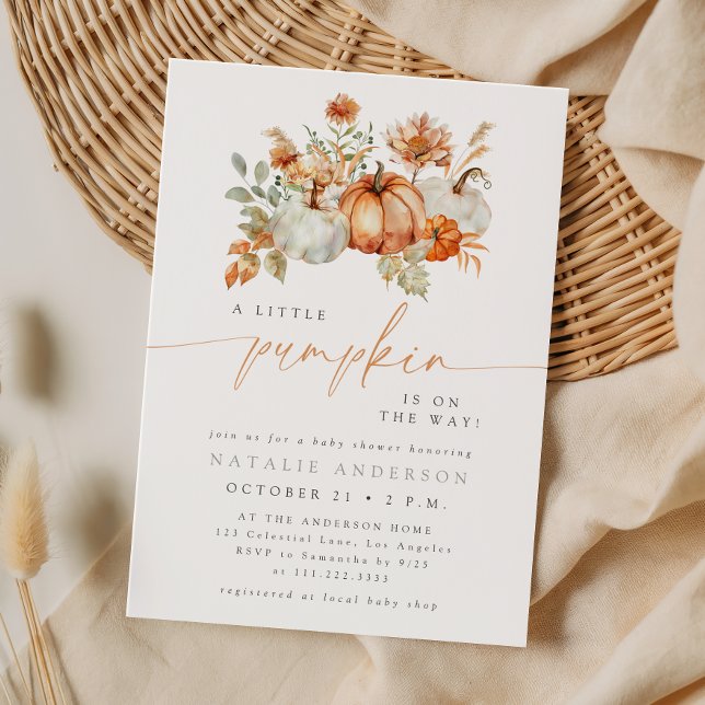 Boho Watercolor Liten Pumpa Höst Baby Shower Inbjudningar (Skapare uppladdad)
