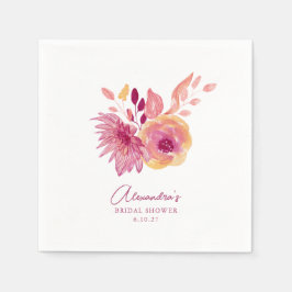 Boho Watercolor Magenta Röda Blommor Bröllopsfest Pappersservett