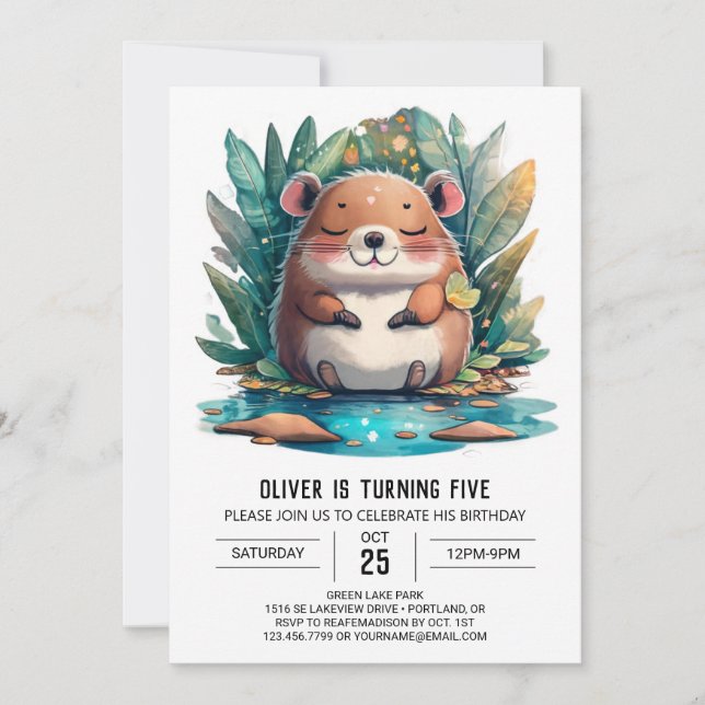Boho Watercolor Magic Capybara Birthday Inbjudningar (Framsida)