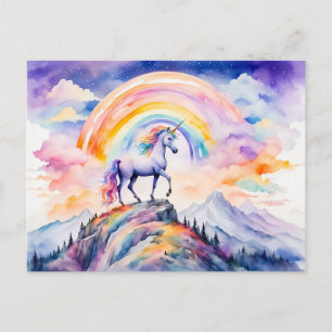 Boho Watercolor Magisk Enhörning Under Lysande Reg Vykort