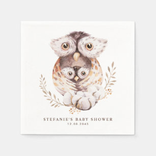 Boho Watercolor Mamma och Baby Uggla Baby Shower Pappersservett