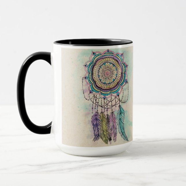 Boho Watercolor Mandala Dreamcatcher Mugg (Vänster)