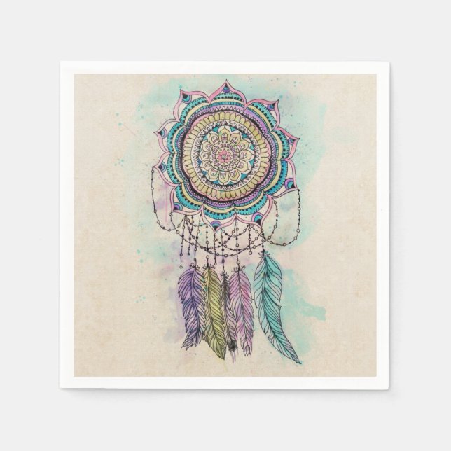 Boho Watercolor Mandala Dreamcatcher Pappersservett (Framsidan)