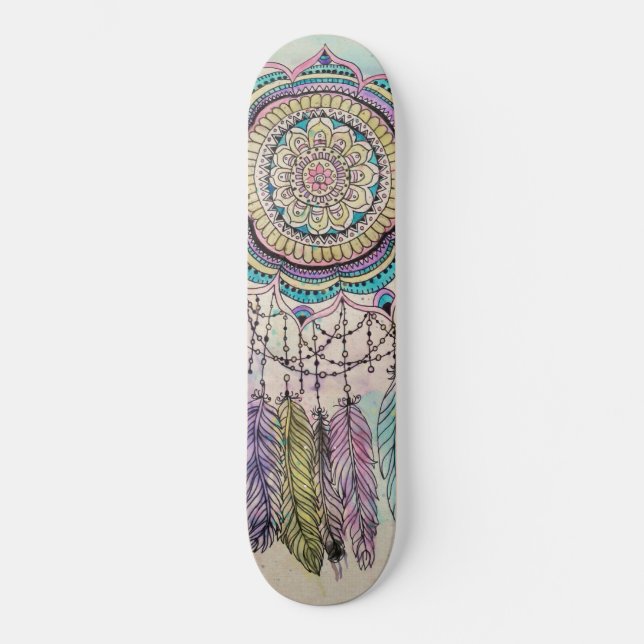 Boho Watercolor Mandala Dreamcatcher Skateboard Bräda 21,5 Cm (Framsida)