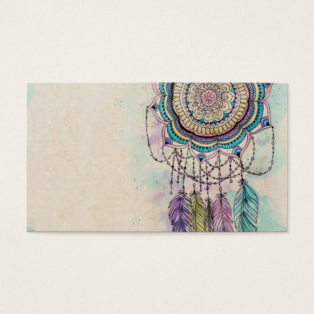 Boho Watercolor Mandala Dreamcatcher Visitkort (Framsidan)