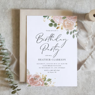 Boho Watercolor Mauve Peach Flowers Födelsedagsfes Inbjudningar