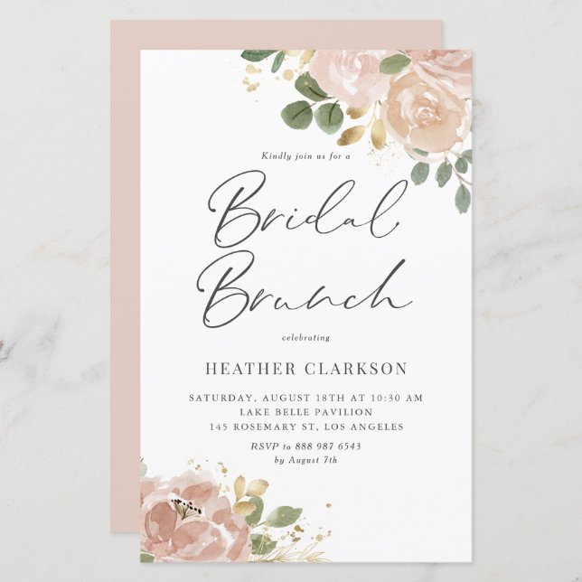 Boho Watercolor Mauve Peach Flowers Möhippa Brunch (Fram/baksida)