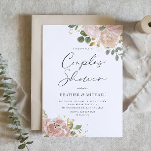 Boho Watercolor Mauve Peach Flowers Par Shower Inbjudningar
