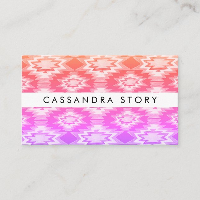 Boho Watercolor Modern Mönster Tie-Dye Rosa Visitkort (Framsida)