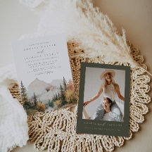 Boho Watercolor Mountain Wedding bjudande