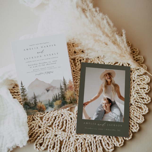 Boho Watercolor Mountain Wedding bjudande Inbjudningar (Skapare uppladdad)