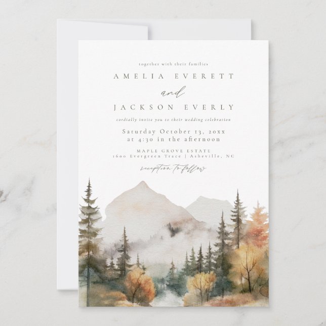 Boho Watercolor Mountain Wedding bjudande Inbjudningar (Framsida)