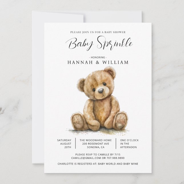Boho Watercolor Nalle Baby Shower Inbjudningar (Framsida)