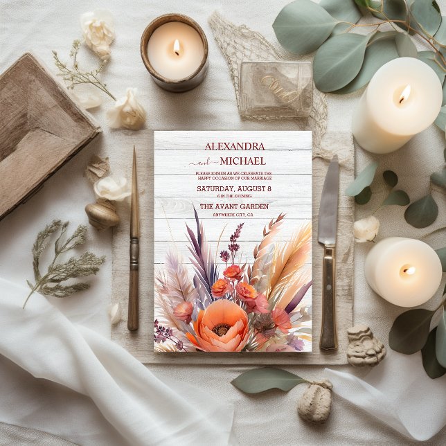 Boho Watercolor Pampas Grass Bröllop Inbjudningar (Skapare uppladdad)