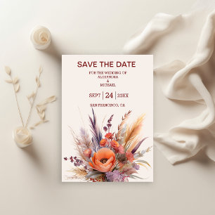 Boho Watercolor Pampas Grass Bröllop Spara Datumet
