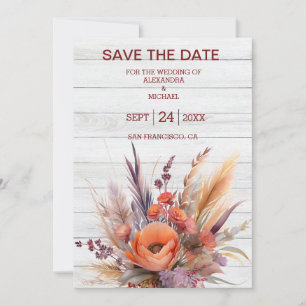 Boho Watercolor Pampas Grass Bröllop Spara Datumet